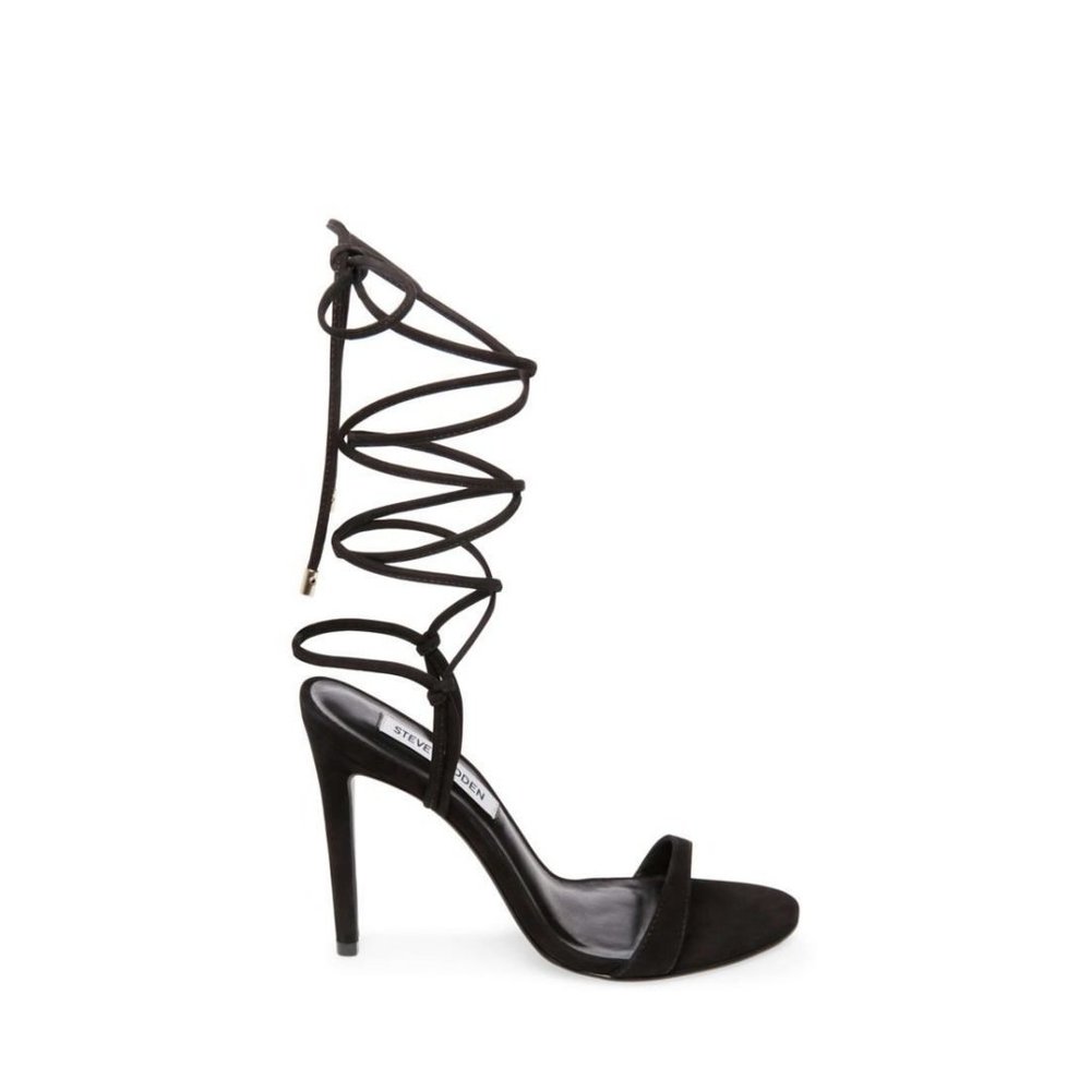 Steve Madden Level Black Nubuck Lace Up Heel SZ 5